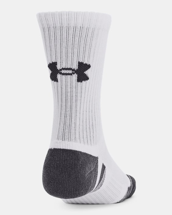 Unisex UA Performance Cotton 3-Pack Mid-Crew Socks, White, pdpMainDesktop image number 2